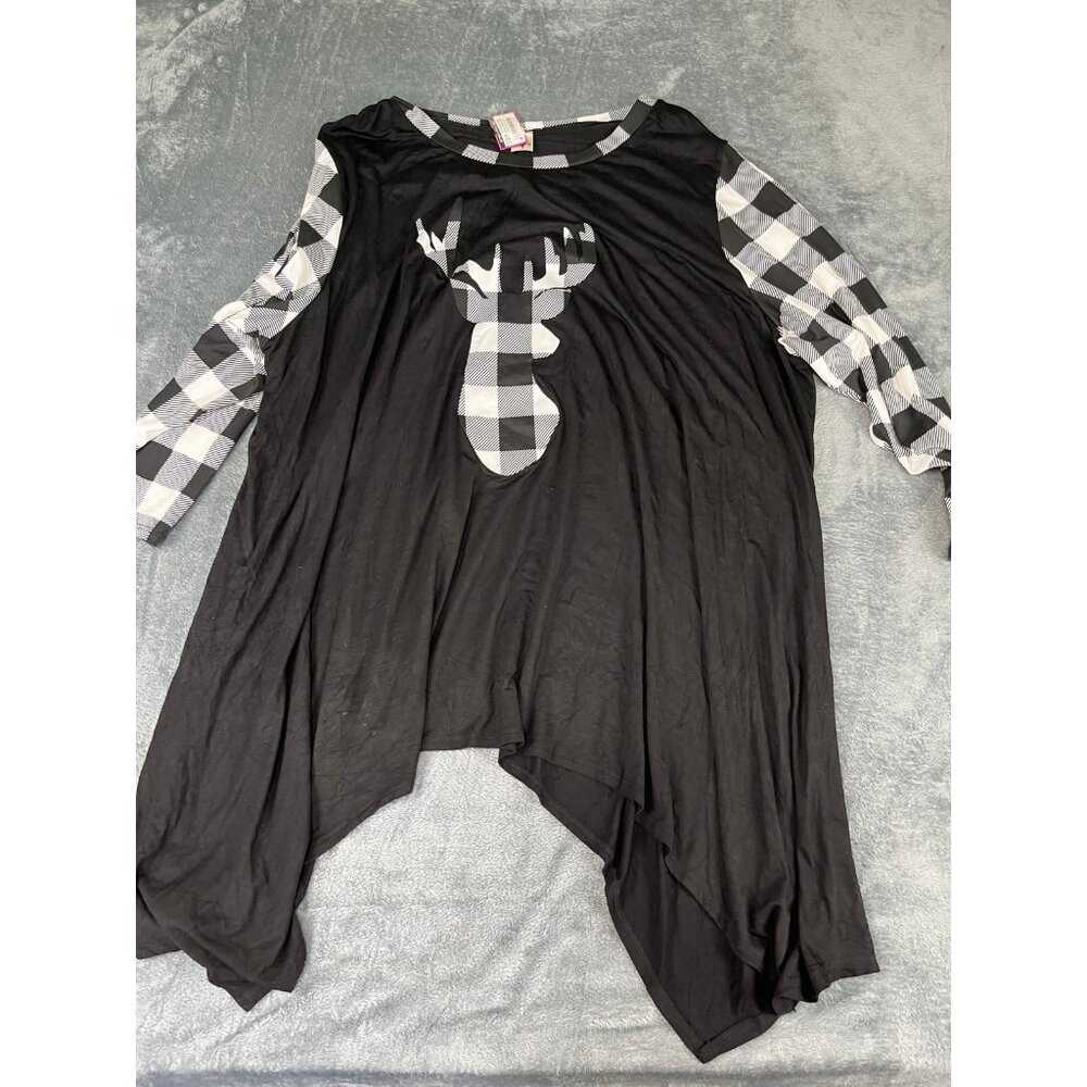 Women’s Black & White Plaid-Sleeve Deer Print Tunic 6X — New with Tags